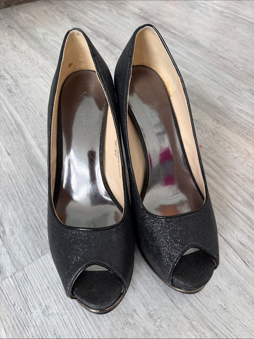 Nine West Black Glitter Peep-Toe Heels